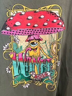 Wane Music Festival 2016 Green Tee with Pink, Yellow & Black Mushroom Graphic